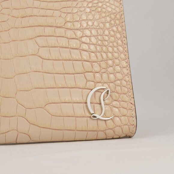 Christian Louboutin Mini Logo Croc-Embossed Leather Zip Pouch Clutch, Beige - Picture 8 of 10